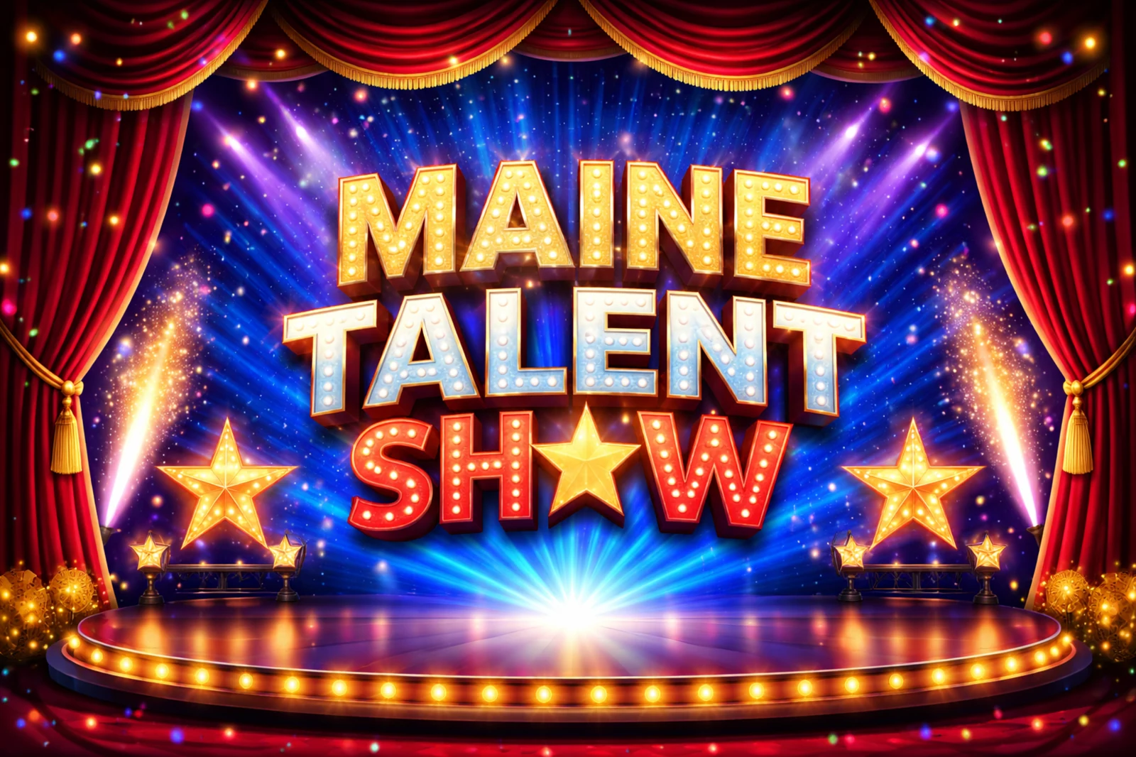 Colorful Maine Talent Show stage artwork